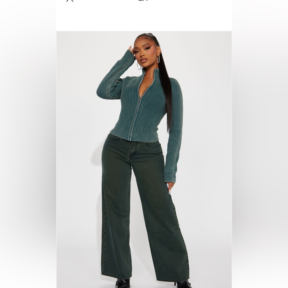 Teal zip up sweater